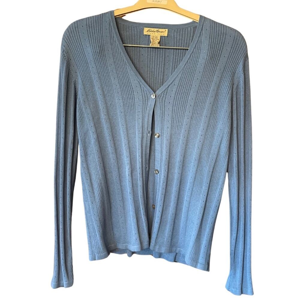 Eddie Bauer cardigan blue lightweight ribbed detail sweater Size Small